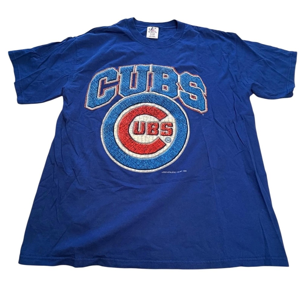 Vintage Y2K 1999 Logo Athletic Chicago Cubs Blue Graphic Tee Shirt Cotton XL